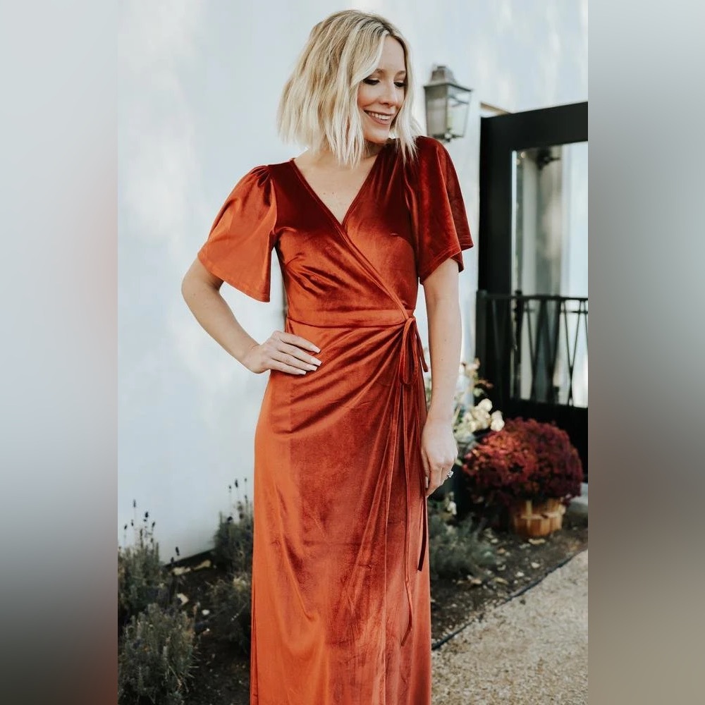 Baltic Born Rust Velvet Wrap Maxi Dress